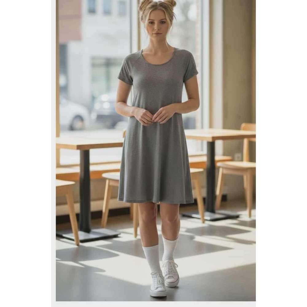 Old Navy XS Knit Swing Dress Short Sleeve T-Shirt Heather Gray Viscose Soft Cas.